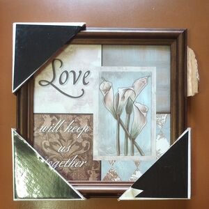 NWT Love Will Keep Us Together Framed Wall Art. Blue Green White Cream Brown